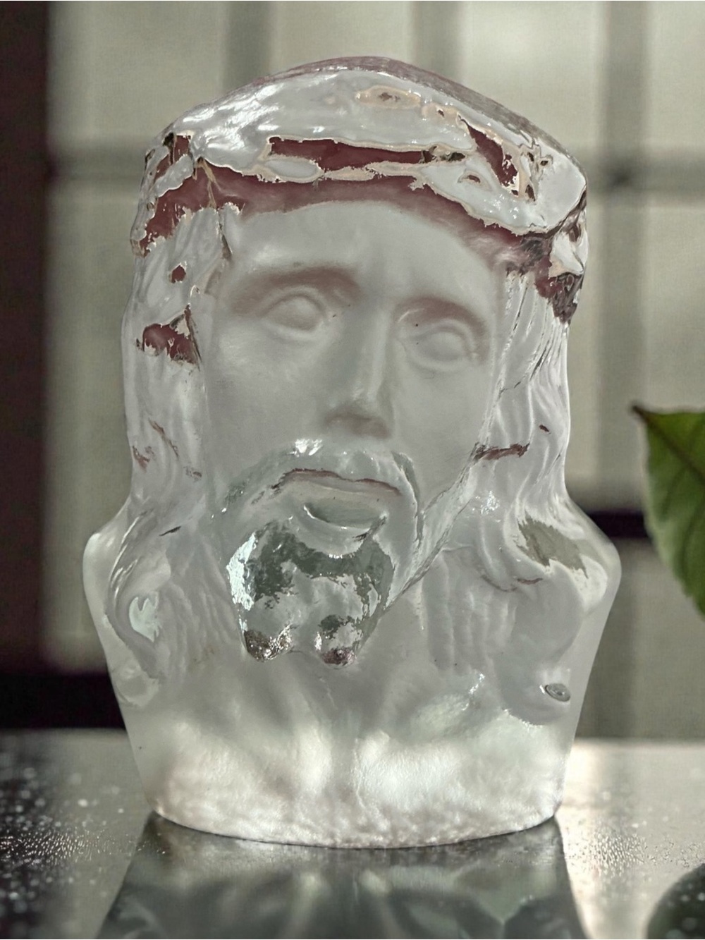 Vintage 1970’s Viking Frosted White Glass Religious Jesus Sculpture Paper Weight